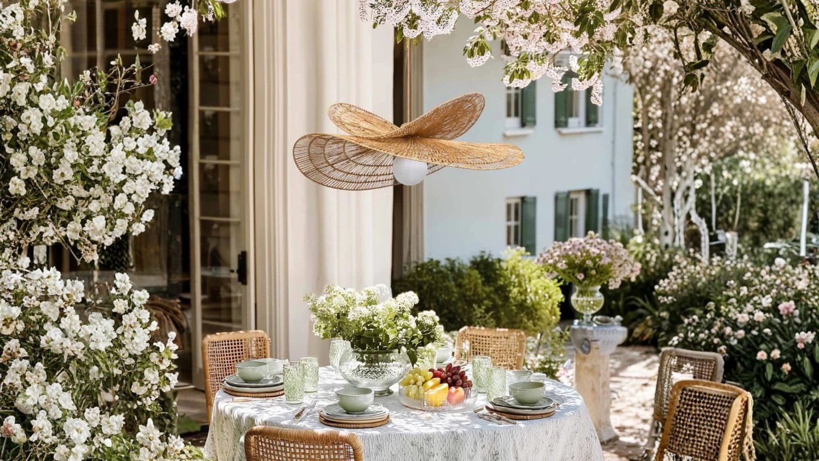 Outdoor Lotus Pad Rattan Pendant Light