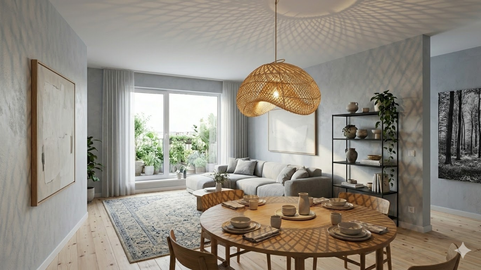 Sepherina Rattan Pendant Light creating dappled atmosphere