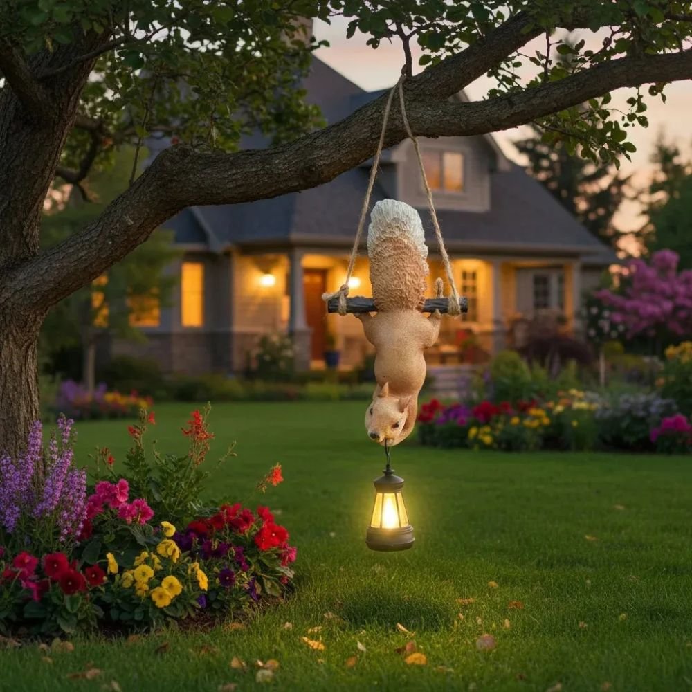 Solar LED Squirrel Garden Statue