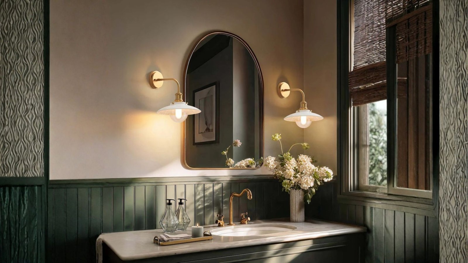 Rowabi Lanesra Sconce on a warm living room wall