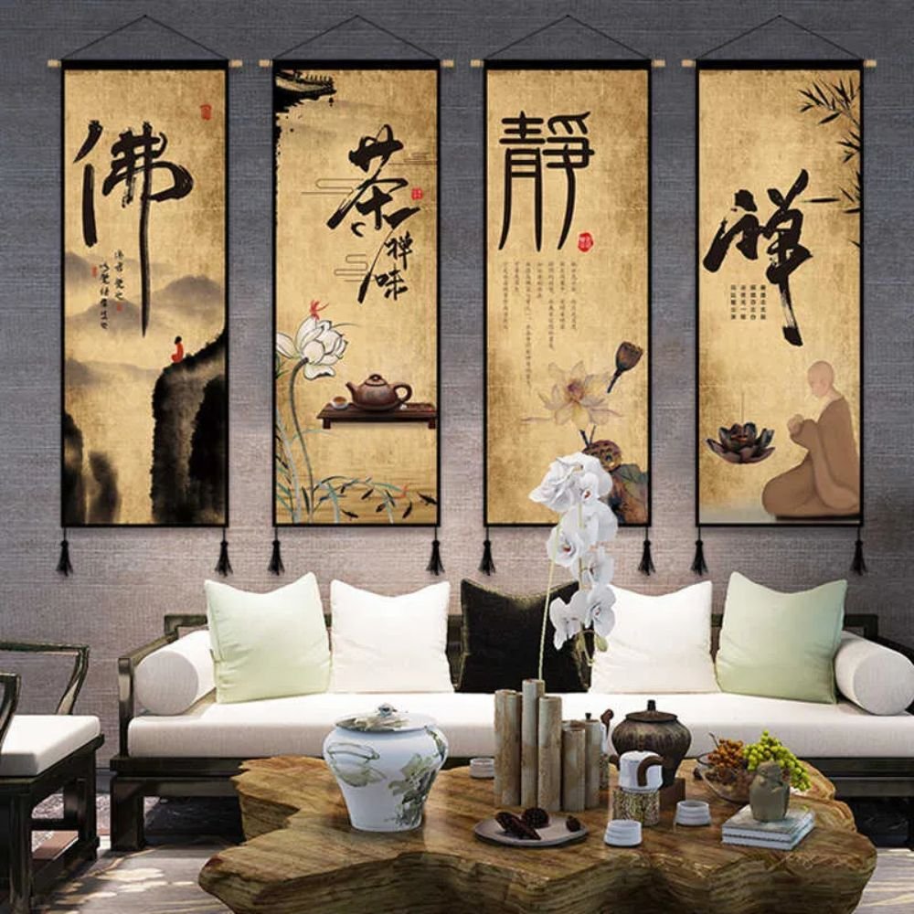 Chinese Style Lotus Peony Zen Buddhism Canvas Print