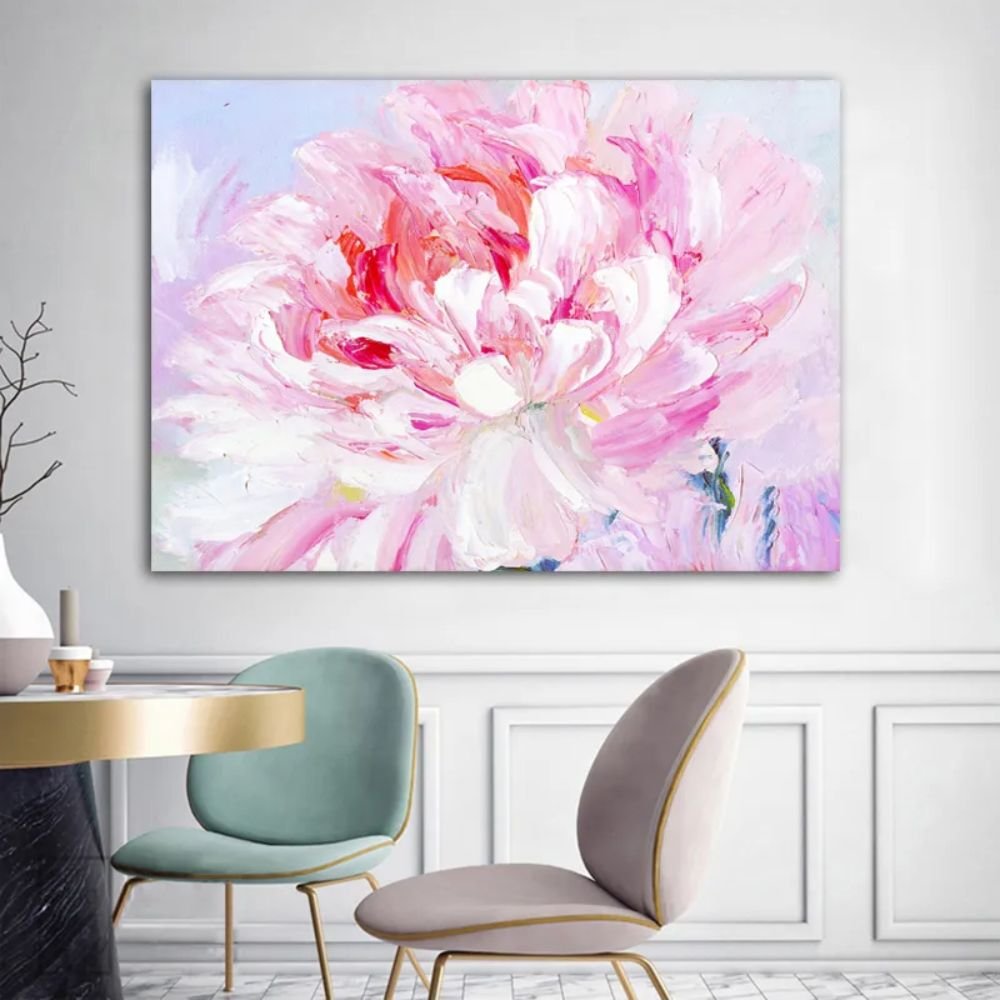 Pink Flower Abstract Canvas Painting Wall Art Print for Living Room