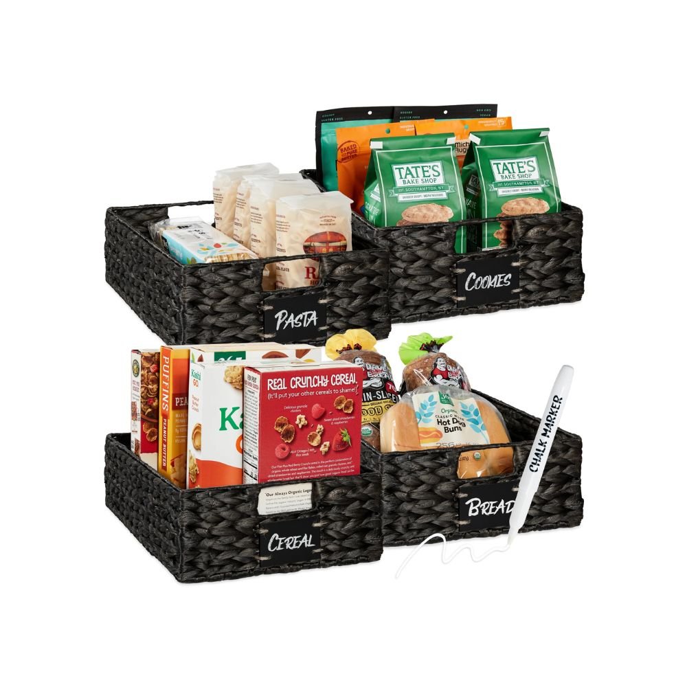 Water Hyacinth Pantry Baskets with Chalkboard Set of 4