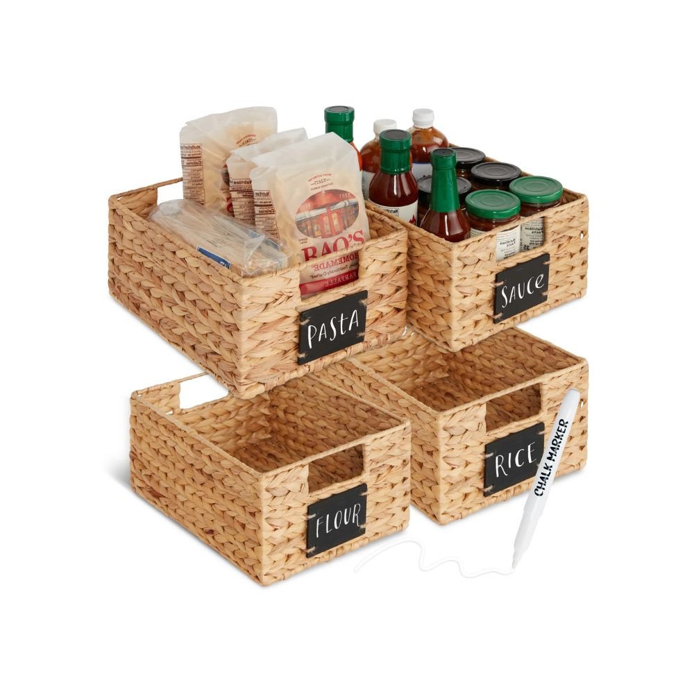 Water Hyacinth Pantry Baskets 12in Set of 4
