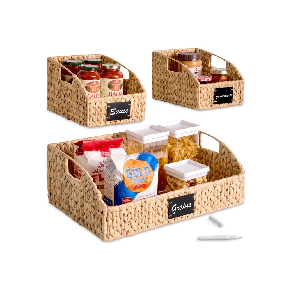 Water Hyacinth Pantry Storage Baskets with Handles