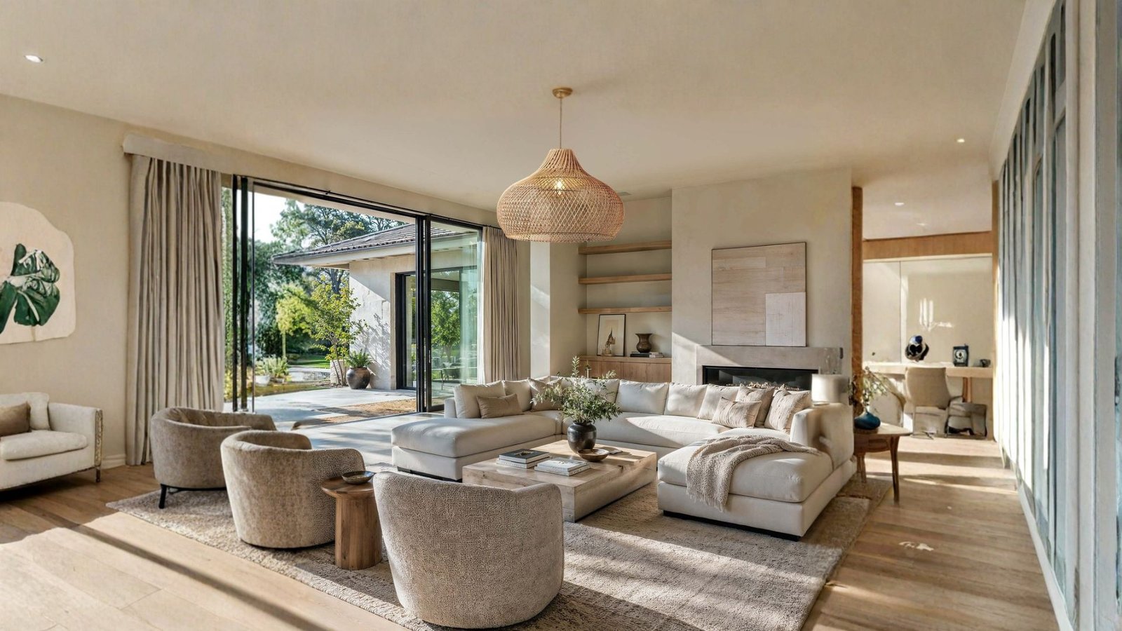 Kloe Rattan Pendant Light styled in a warm living space