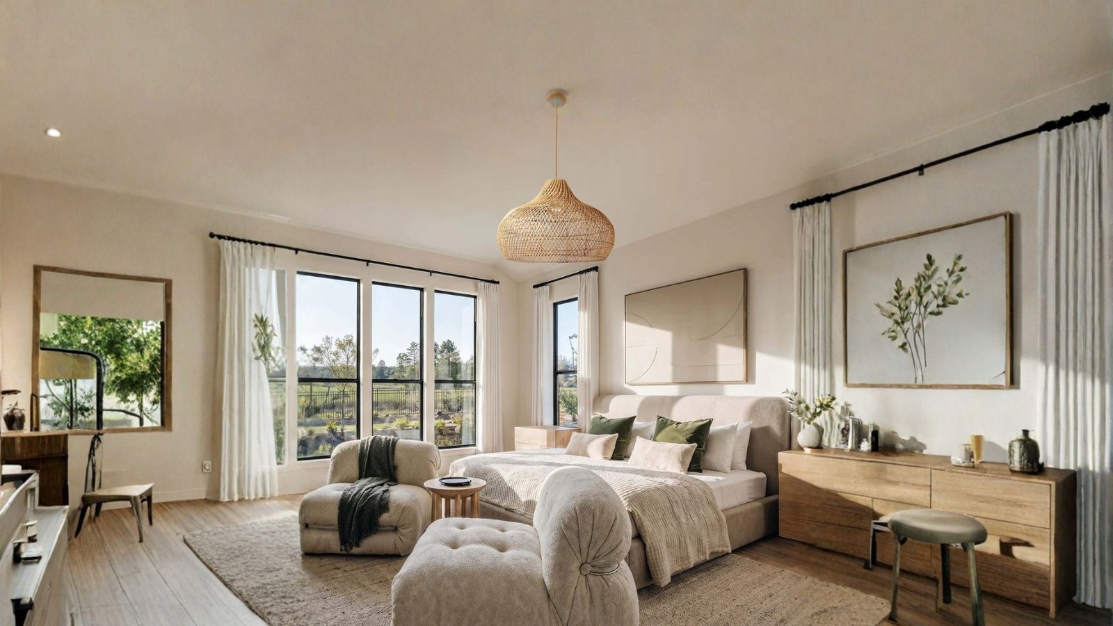 Kloe Rattan Pendant Light in dining room setting