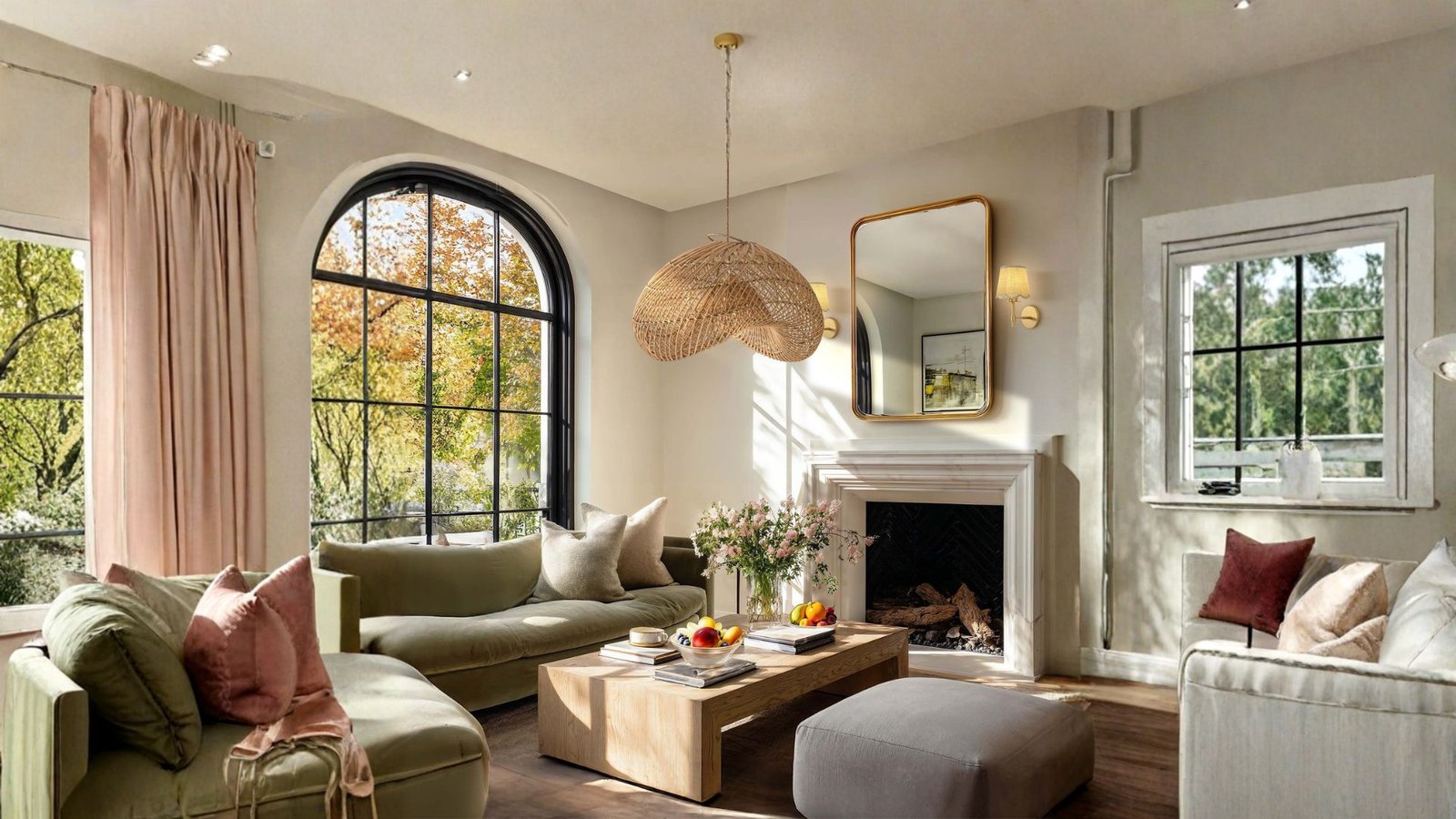Sepherina Rattan Pendant Light by Rowabi styled in a modern interior
