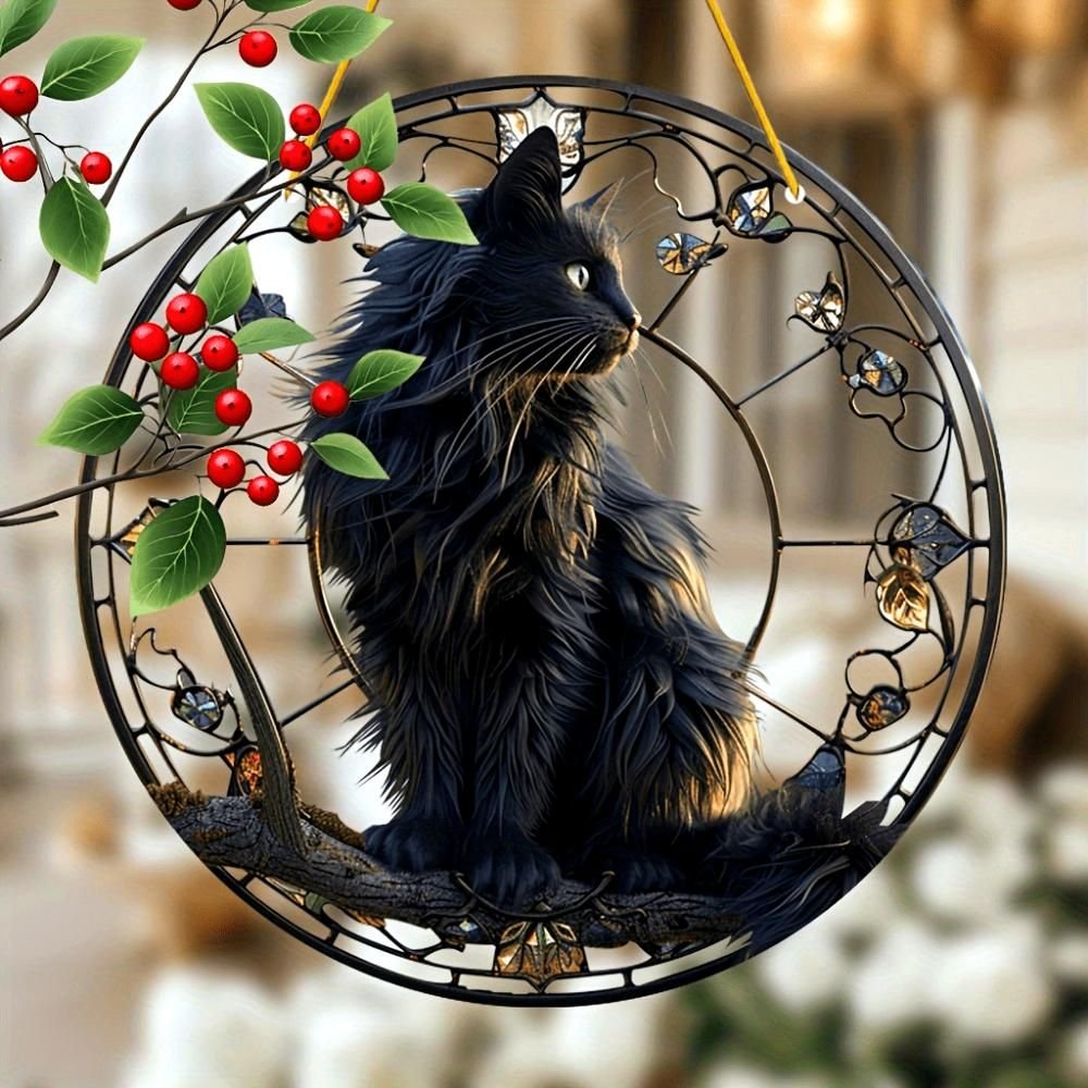 20cm Large Black Cat Suncatcher Plastic Window Hanging Decoration Cat Lover Birthday Gift Indoor Outdoor Garden