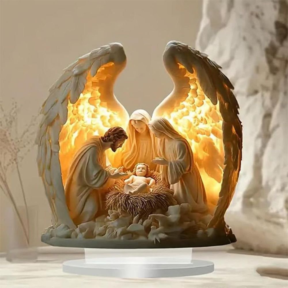 Sacred Heart Of Jesus Angel With Base Acrylic Traditional Religious Art Desktop Ornament