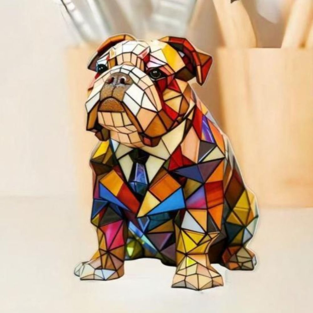 Stained Glass Dog Lamp USB Powered Retro Resin Rainbow Puppy LED Night Light