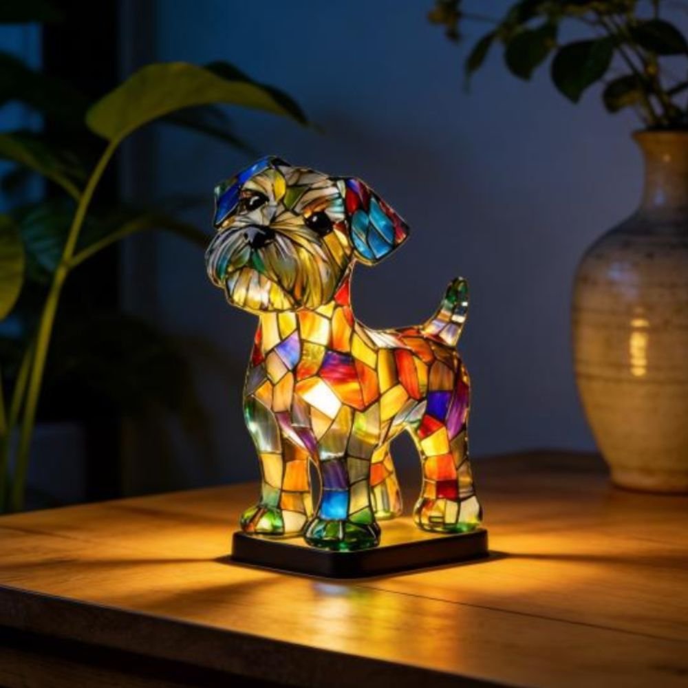 Rainbow Pup Night Light Handmade Vintage Dyed Resin 3D Puppy Lamp USB Powered Soft Warm LED