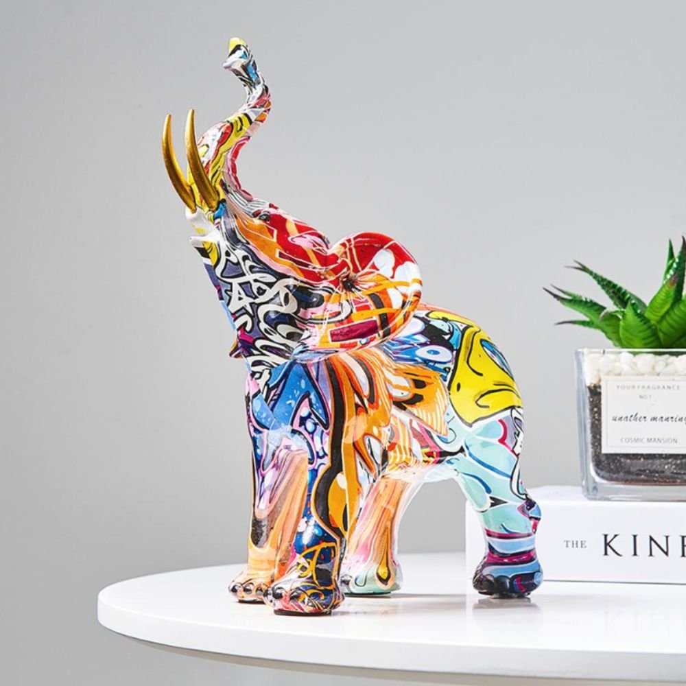 Graffiti Colorful Painting Elephant Sculpture Figurine Art Elephant Statue Creative Resin Crafts Home Porch Desktop Decor
