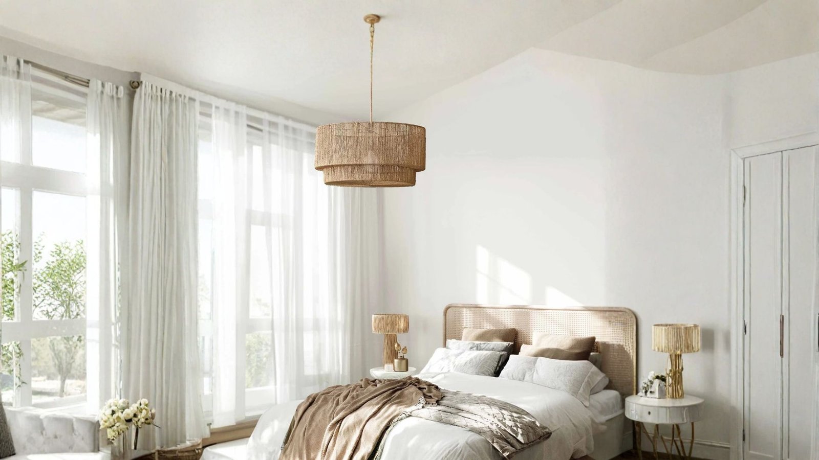 Luminous Rattan Pendant Light close-up lace weave detail