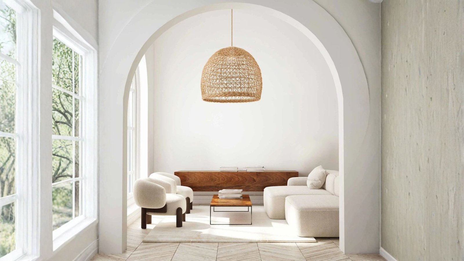 Lumiere Rattan Pendant Light by Rowabi styled in a warm interior
