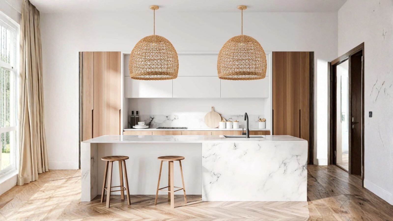 Lumiere Rattan Pendant Light pearl-shaped weave close-up