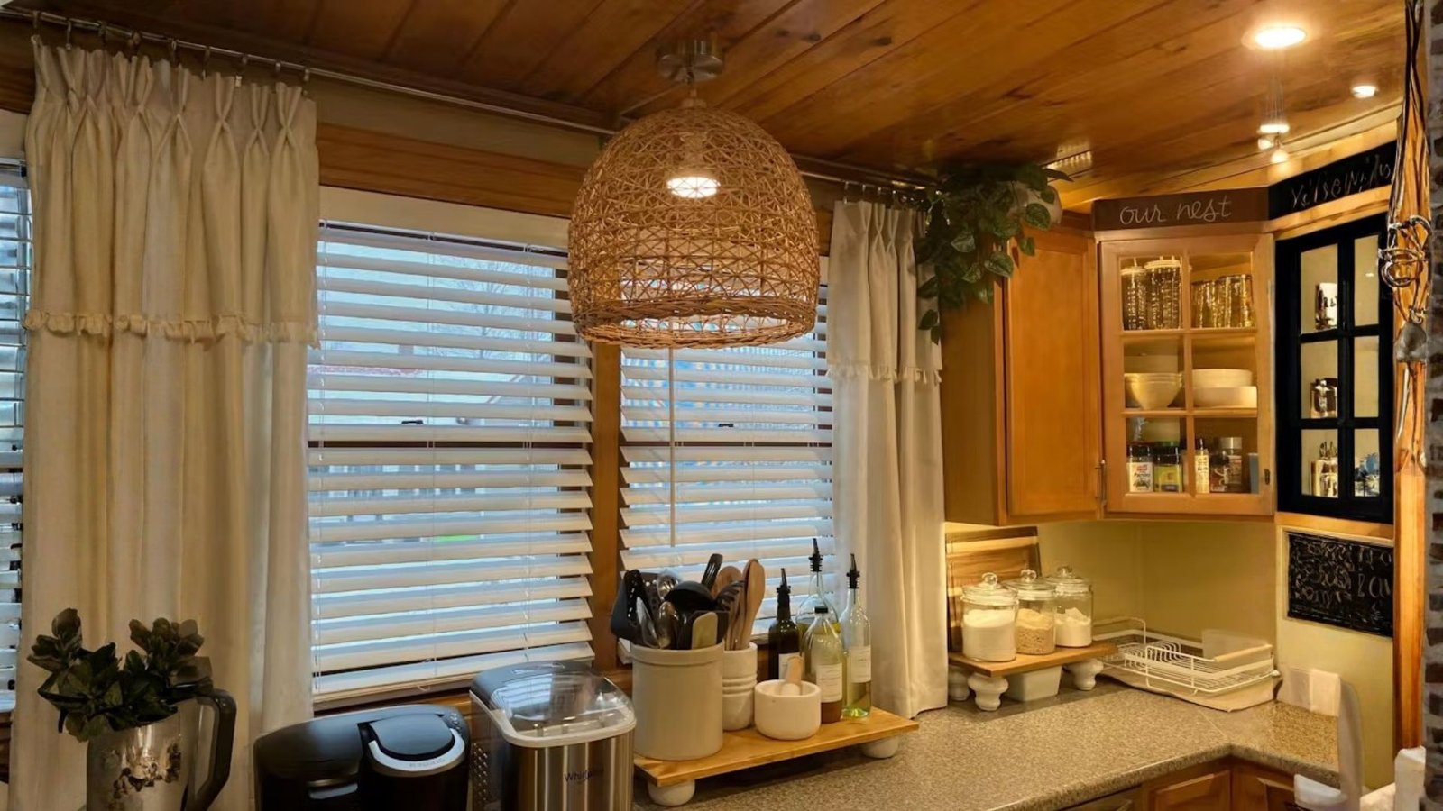 Lumiere Rattan Pendant Light clustered above kitchen island