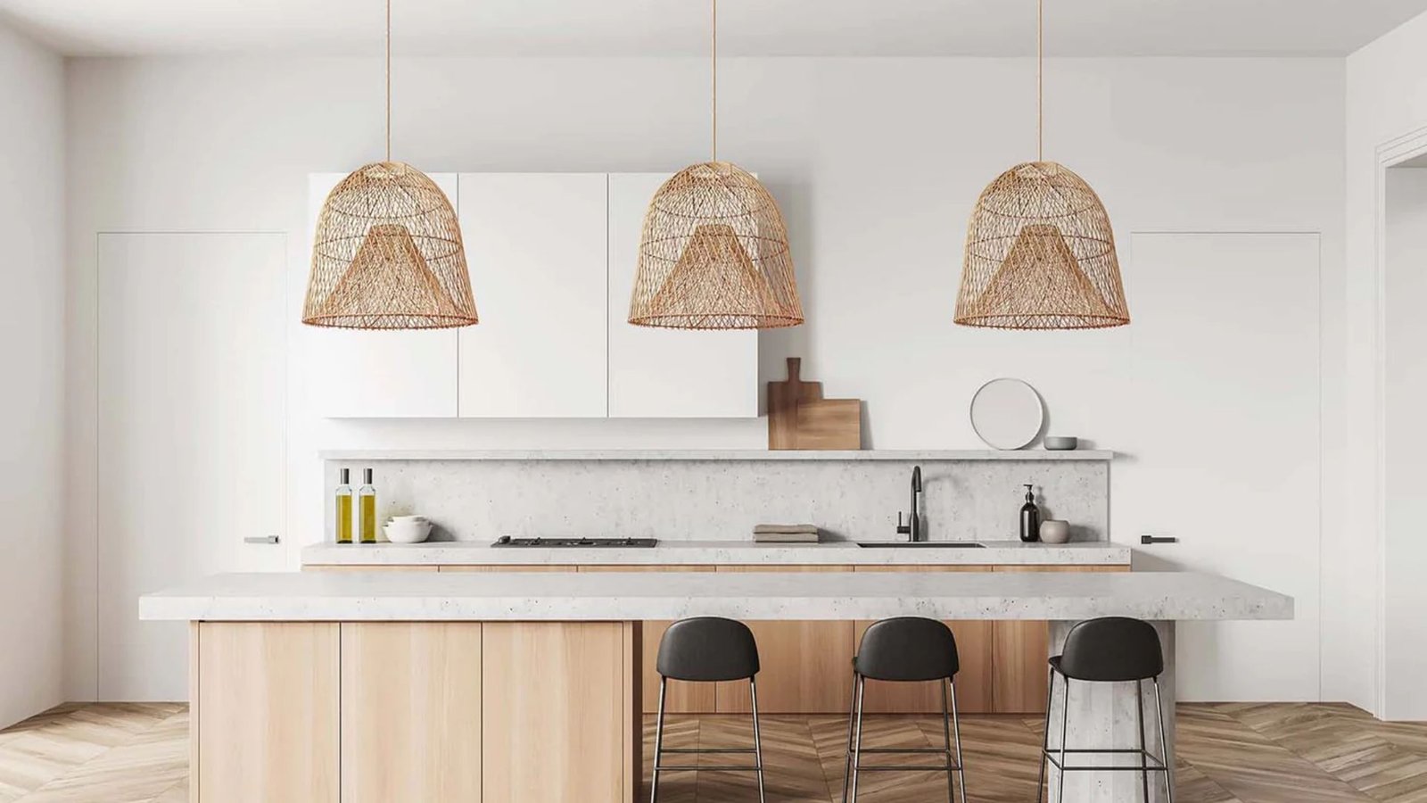 Santa Barbara Rattan Pendant Light split cane weave close-up