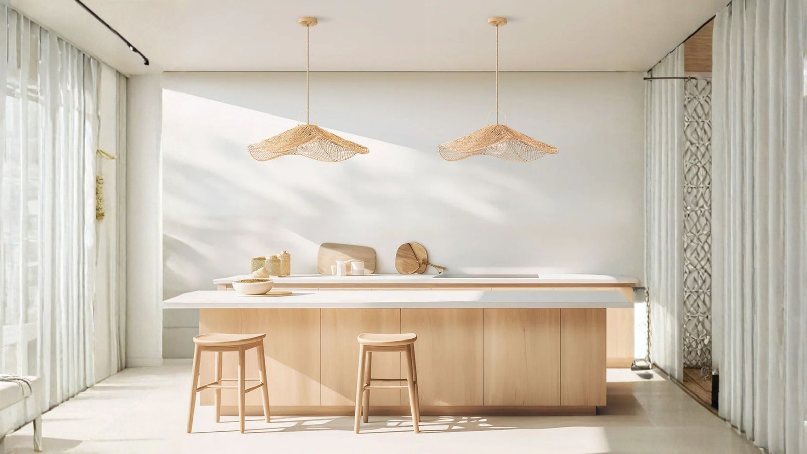 Lotus Rattan Pendant Light hand-woven detail close-up